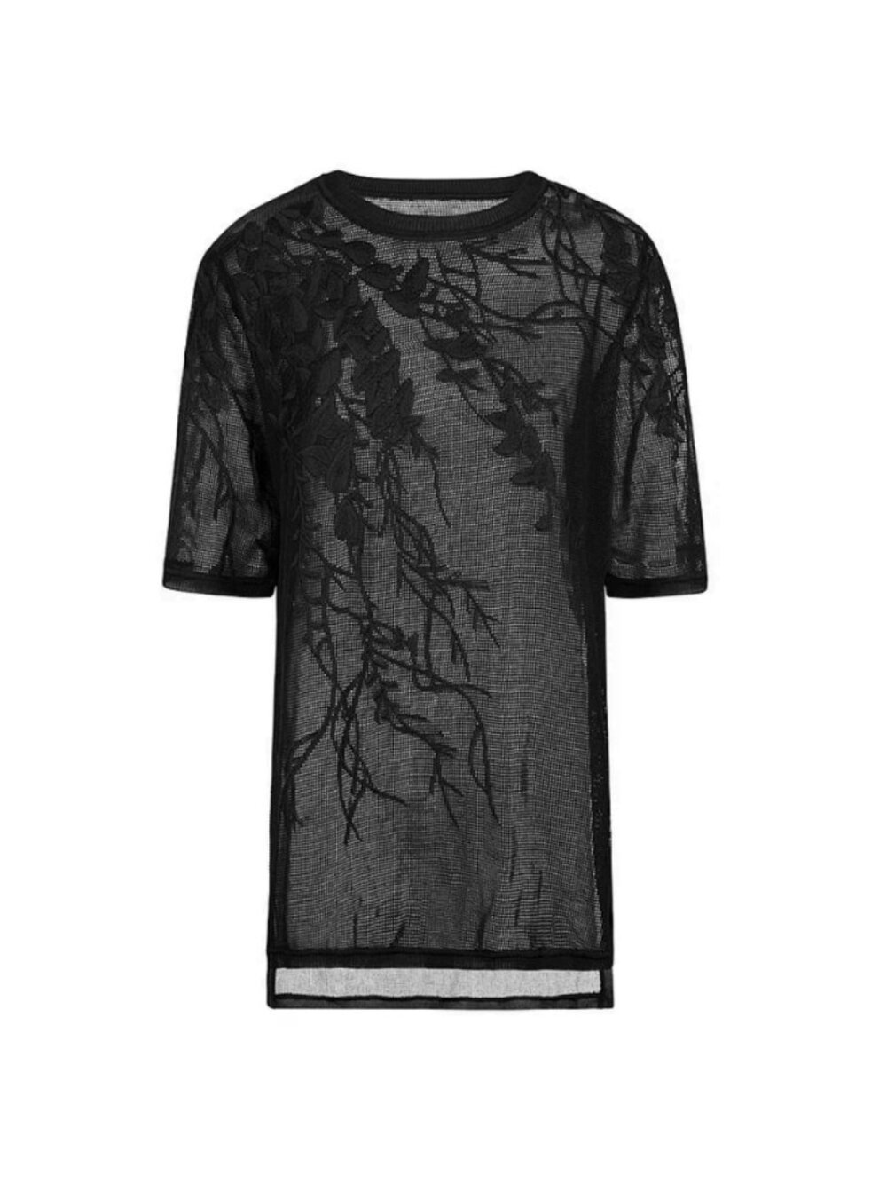 SWEATY BETTY Tilia Embroidered Mesh Goth-Sport Floral Short Sleeve Tee Black